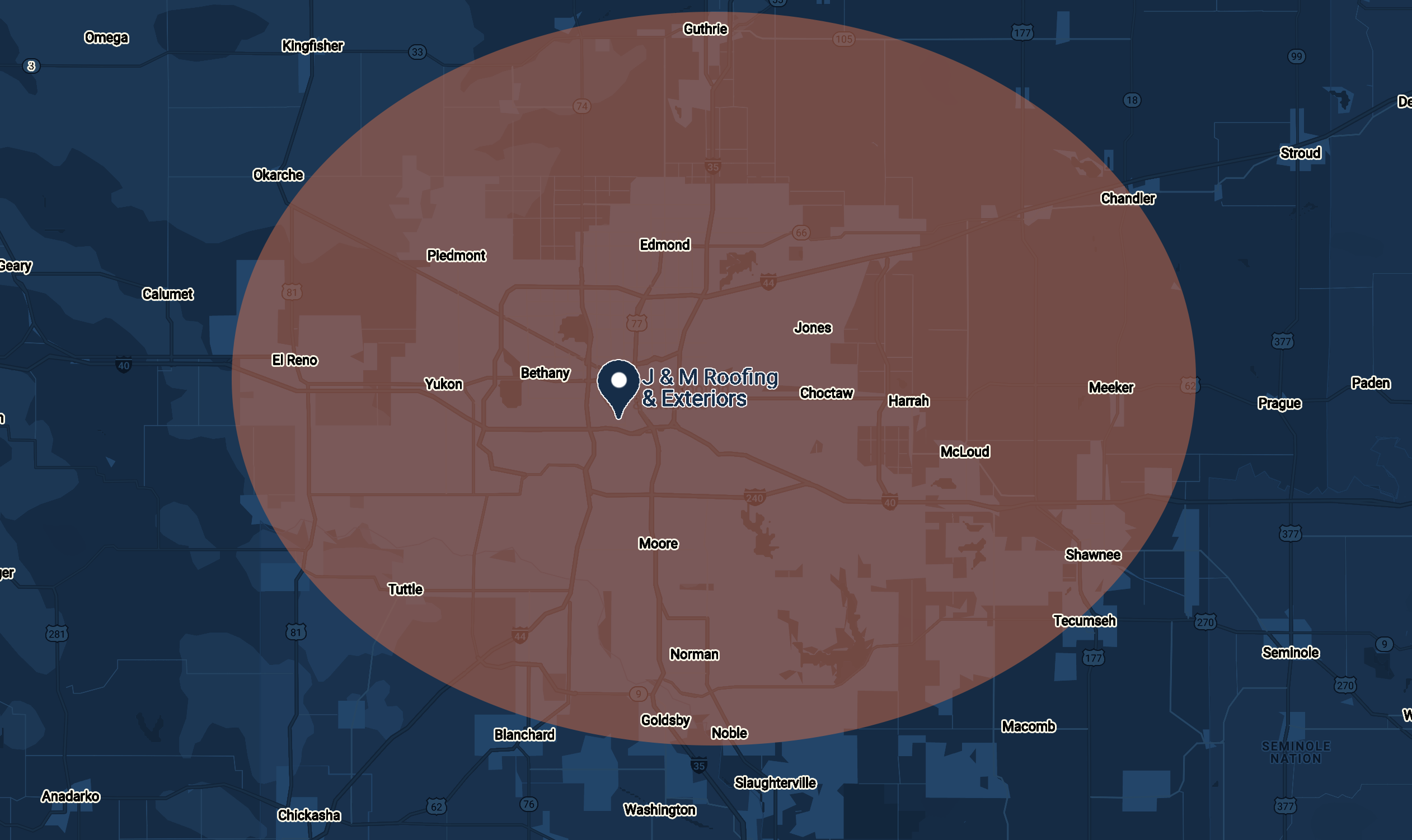 Service Area of J&M Roofing & Exteriors